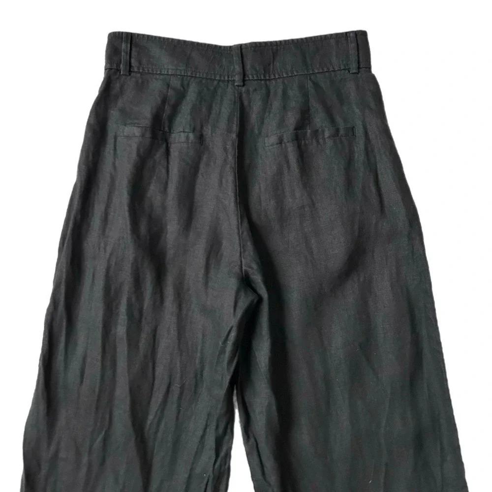 Everlane Black 100% European Flax Linen Pleated Wide Leg High Rise Pants Size 2 - Picture 5 of 7